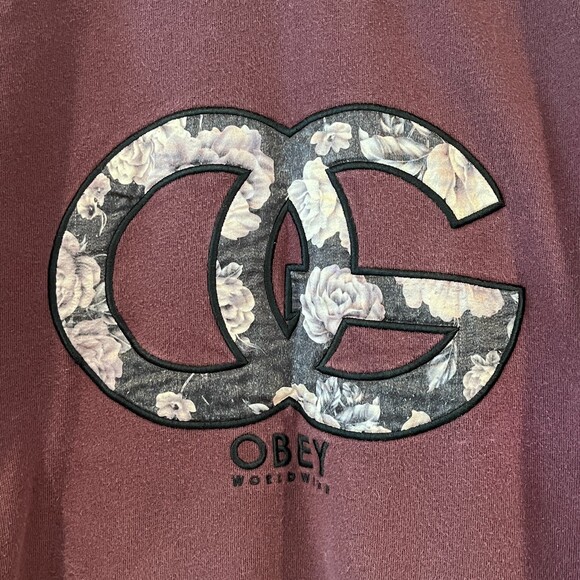 Obey Worldwide No89 Floral OG Large Washed Burgundy Sweatshirt Pullover - Picture 7 of 9